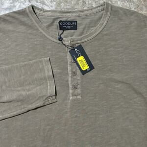 Goodlife Shirt Mens XL Brown Long Sleeve Cotton Henley Made In USA NEW